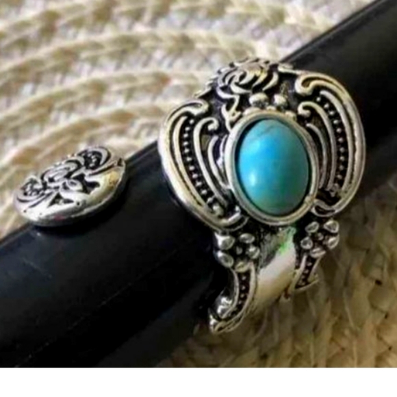 New silver and turquoise wrap ring spoon ring adjustable - Picture 2 of 4
